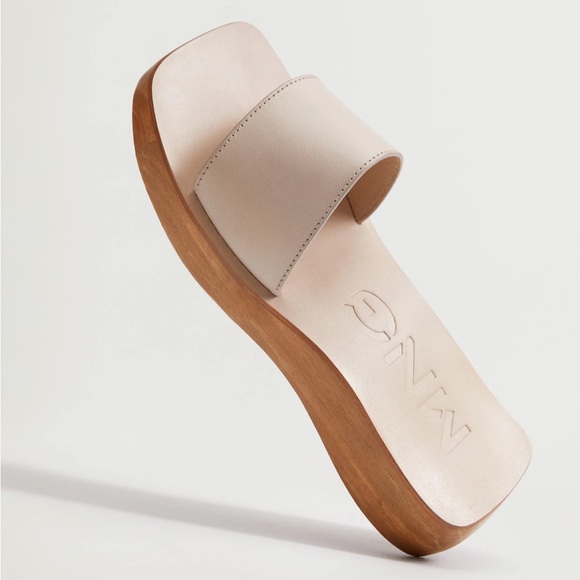MNG Cream Asymmetric Leather Wood-Style Square Toe Slide Sandal Sz EUR 38 US 7.5 - Picture 16 of 16